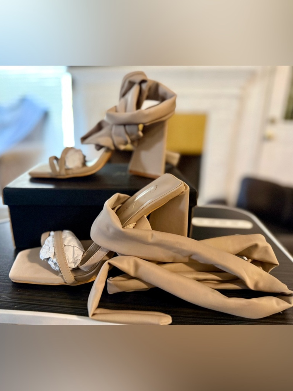 NIB Nude Wrap Tie Block Heel Sandals